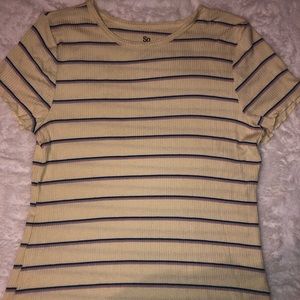 short sleeve ribbed lace rim striped shirt